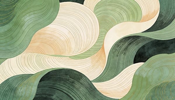 Sage Green Wavy Lines Wall Mural in Abstract Retro Style